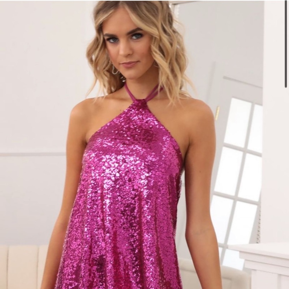 Maya Halter Dress in Pink Sequin